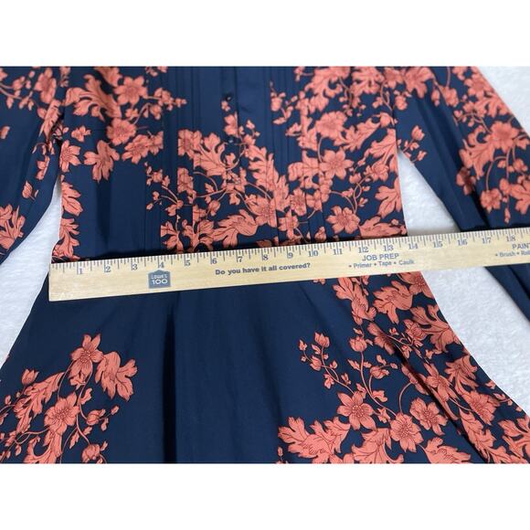 NANETTE Nanette Lepore Dress Women’s Size 2 Navy Floral Pintuck Fit and Flare - Picture 9 of 12